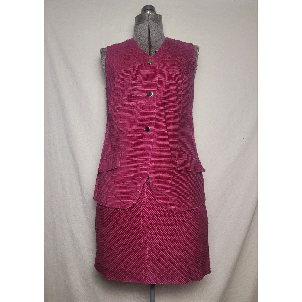 Vintage 70s Sears Roebuck Red Corduroy Vest And Skirt Set Size XS/S A Line READ